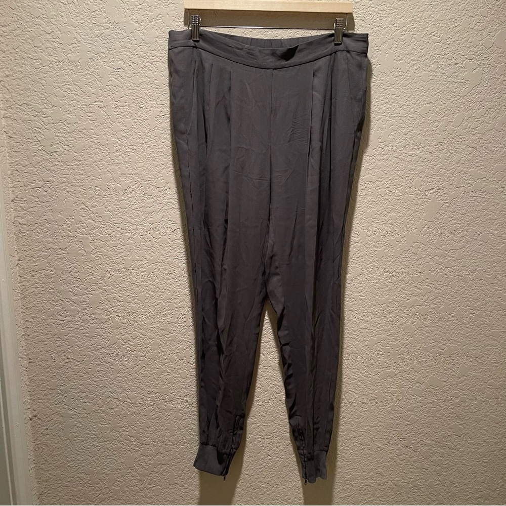 Eileen Fisher 100% silk grey zip leg jogger style pants, size XS